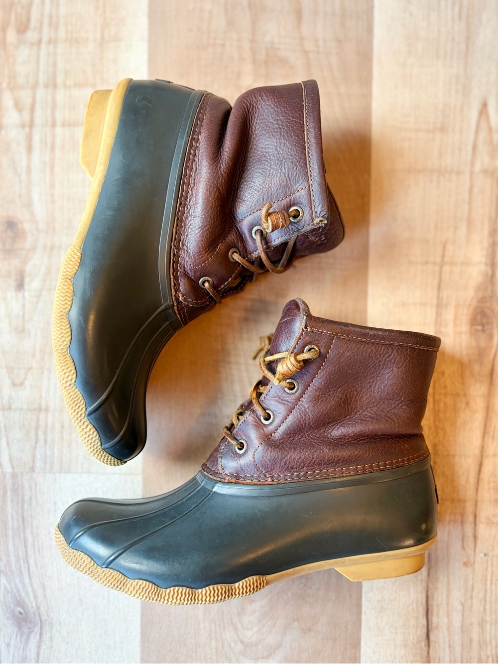 Sperry Women’s Brown Leather & Black Saltwater Duck Boots - Waterproof - Size 9 - Picture 8 of 11